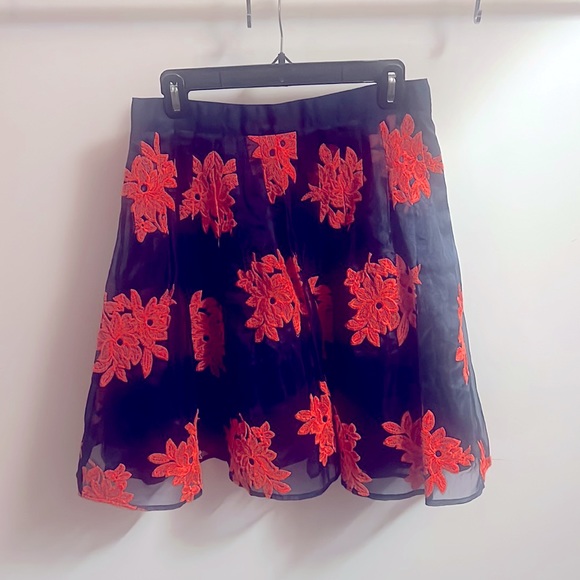 Beautiful navy and neon orange taffeta skirt from Anthropologie - Picture 1 of 5